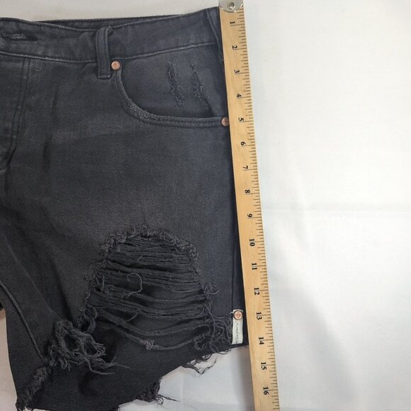 One Teaspoon Stevies 30 Denim Shorts Jeans Black Distressed Slim-Fit Boyfriend - Picture 5 of 16